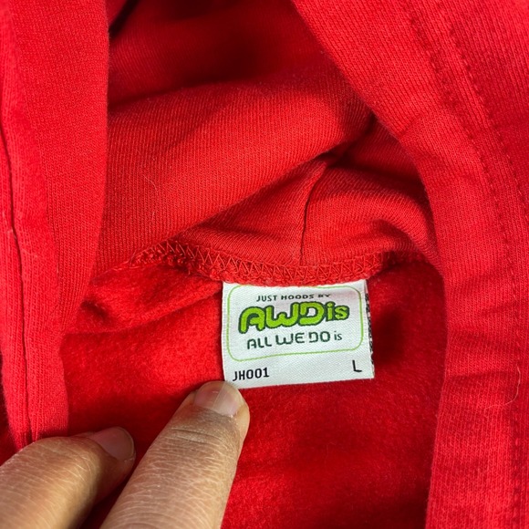 AWDis Just Hoods JH001 Red Graphic Wolf Hoodie Mens Large Pullover Sweatshirt - Picture 2 of 7